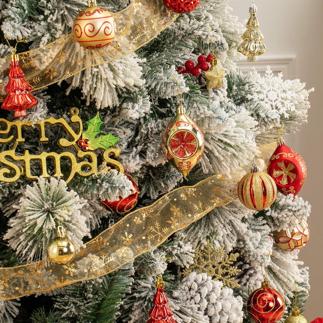 114 Pcs Red and Gold Christmas Ball Ornaments Set, Xmas Tree Ornament Bulk Decoration, Shatterproof Decorative Hanging Baubles for Party Holiday Wreath Garland Home Décor