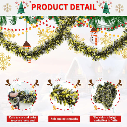 32.8 Ft Gold Tinsel Garland Metallic Shiny Twist Garland Hanging Decorations for Christmas Holiday Birthday Party Supplies Indoor Outdoor Ornaments Home Decor
