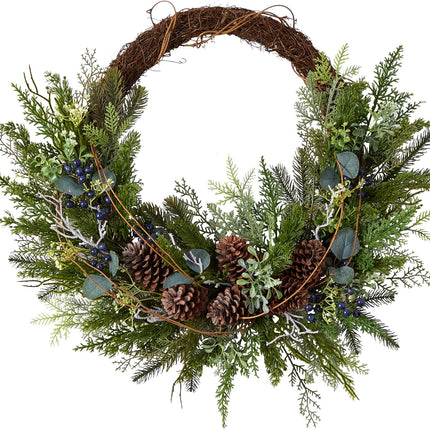 Nearly Natural 30in. Pine and Pinecone Artificial Christmas Wreath on Twig Ring