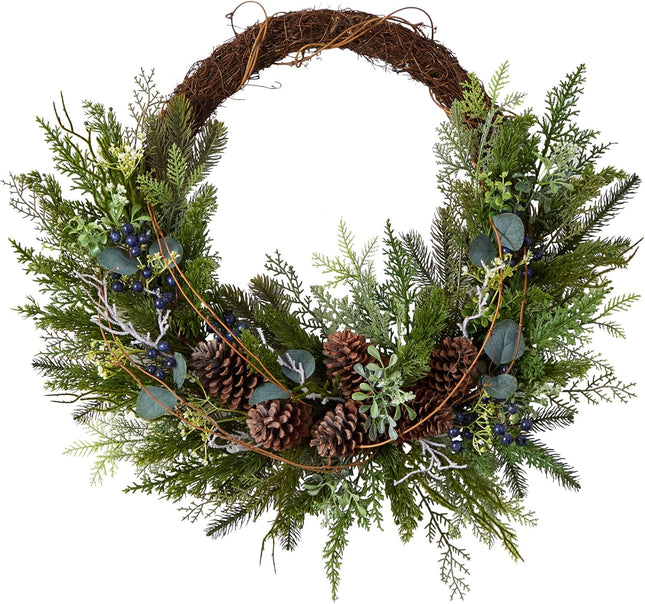 Nearly Natural 30in. Pine and Pinecone Artificial Christmas Wreath on Twig Ring