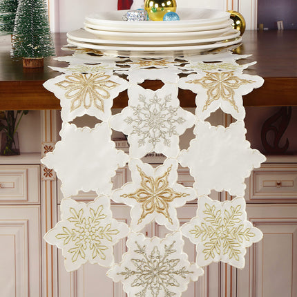 GRANDDECO Christmas Holiday Table Runner with Embroidered Elegant Snowflake Festive Winter Table Topper for Family Xmas Home Kitchen Dinner Party Table (Table Runner 13X54(33X137cm), White)