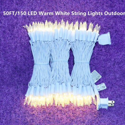 LUCKY SHINE 150 Warm White LED Christmas Lights, Commercial Grade 50 FT White Wire String Lights, for Indoor and Outdoor Use.