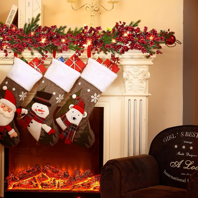 Sggvecsy Red Berry Garland Lighted Burgundy Berry Christmas Garland Artificial Berry Garland 6Ft for Christmas Winter Holiday Fireplace Mantel Table Year Indoor Outdoor Decoration