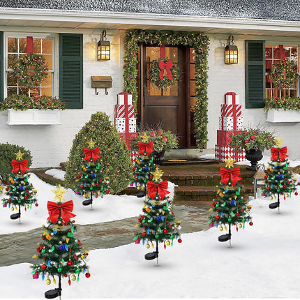 LOMOHOO 4 Packs Solar Christmas Tree 35.8in Outdoor Prelit Lighted Christmas Tree 2 Flashing Modes Solar Xmas Trees with 80 LED Lights for Holiday Porch Yard Garden Patio Cemetery Pathway