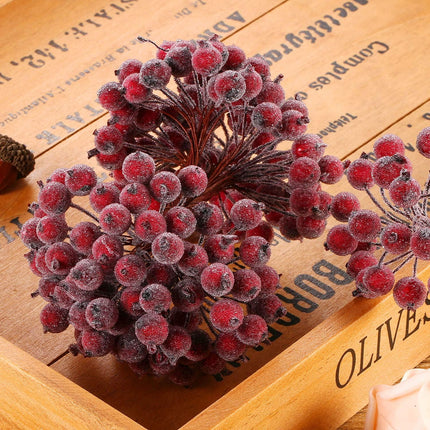 Tatuo 400 Pieces Artificial Frosted Holly Berries Fake 12 mm Mini Christmas Fruit Berry Flower Decor (Dark Red)