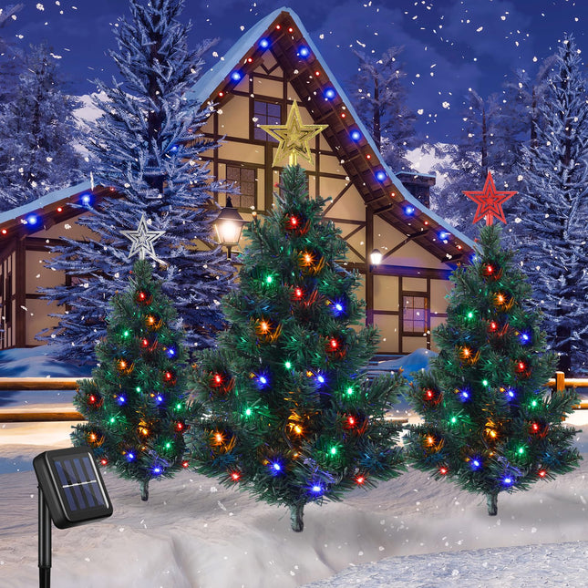 Libima 3 Pcs Solar Christmas Tree with 60 LEDs Solar Powered LED Christmas Lights 23.6 Inches Multicolored Outdoor Christmas Decorations for Driveway Garden Holiday Outside Pathway Garden Yard Decor
