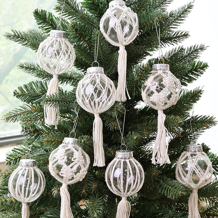 Christmas Decorations Indoor Boho Decor: 8pcs Handmade Weave Rustic Christmas Tree Ornaments, Bohemian Farmhouse Xmas Hanging Tree Balls for Tree Fireplace Garland, Cute Kids Home School Office Decor