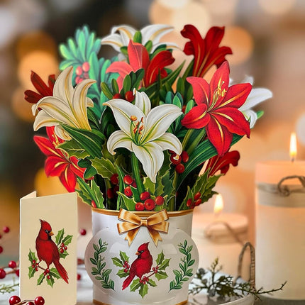 Freshcut Paper Pop Up Cards, Paper Flower Bouquet 3D Popup Greeting Cards with Note Card & Envelope, Birthday Card, Anniversary Card, Get Well s for Women, 12" Winter Joy