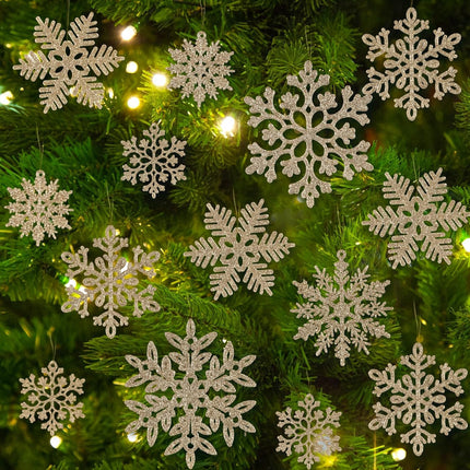 49pcs Christmas Party Decorations Snowflake Ornaments - Champ Glitter Snowflakes DIY Hanging Ornaments for Winter Christmas Tree Wall Ceiling Window Decor
