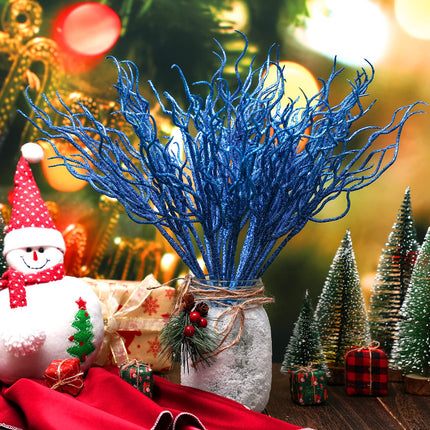 Jutom 30 Pcs Glitter Christmas Tree Pick 13.7 x 2.7 Inch Curly Tall Tree Filler Branches Christmas Tree Sprigs and Twigs Decorations for Vase Christmas Tree Xmas Wedding Decoration (Blue)