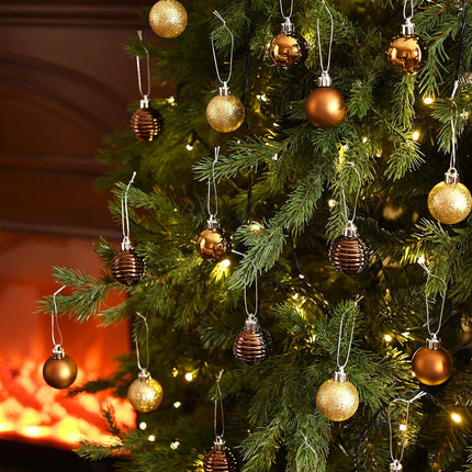 Valery Madelyn 1.57 Inches Small Christmas Tree Decorations Ornament Set for Fall Halloween, 24ct Bronze Copper Gold Shatterproof Christmas Ball Ornaments Bulk, Hanging Decor for Xmas Holiday Party