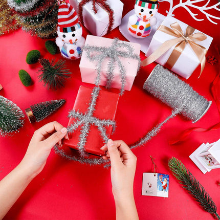 Christmas Tinsel Garland 147.6 ft Thin Glitter Tinsel Metallic Holiday Tinsel Garland Twist Tinsel Garland Decoration for Christmas Tree Birthday Party Wedding Decorations Supplies (Silver)