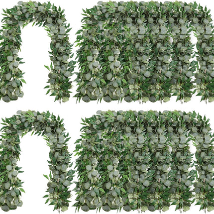 10 Sets Christmas Artificial Greenery Garlands Bulk Total 55.8 Feet Silver Dollar Eucalyptus Garland with Willow Leaves Garland Fake Vines for Rustic Wedding Baby Shower Table Mantel Home Decor