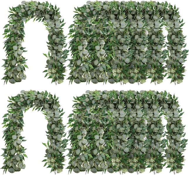 10 Sets Christmas Artificial Greenery Garlands Bulk Total 55.8 Feet Silver Dollar Eucalyptus Garland with Willow Leaves Garland Fake Vines for Rustic Wedding Baby Shower Table Mantel Home Decor