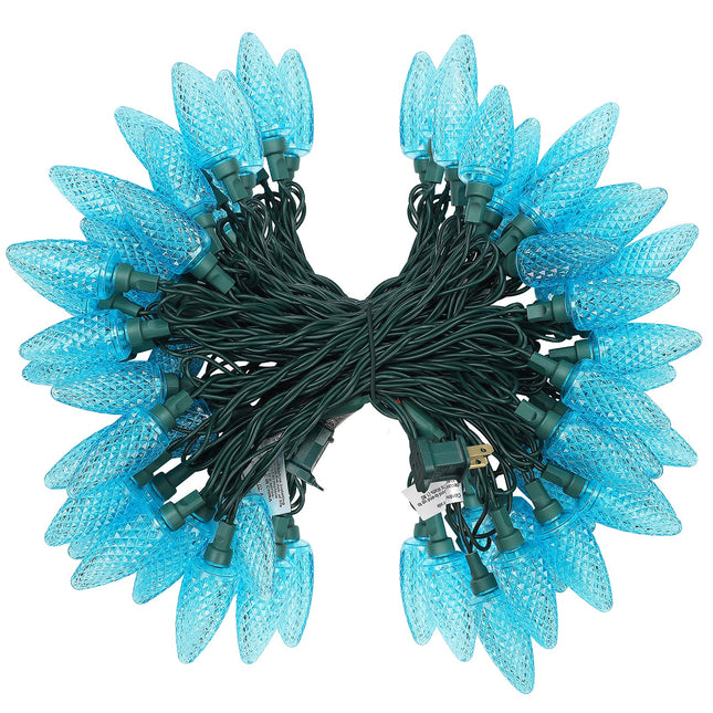 DEWENWILS C9 LED Christmas Lights, 33.3ft 50LED Outdoor Christmas Lights for House, Waterproof, Big Christmas Lights, Extendable for Christmas Decorations, Green Wire, Turquoise, UL Listed