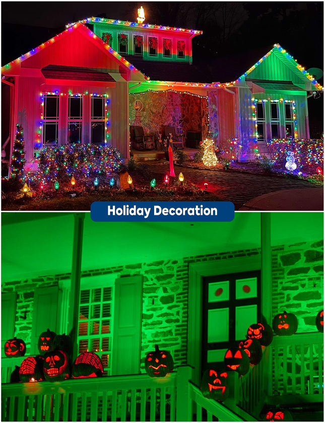 Red Green LED Light Bulbs Outdoor [Christmas Combo], 9W Equivalent 60W, E26 Medium Base, A19 Colored Light Bulb Decorative for Halloween, Thanksgiving Day Holiday Lighting Bar, Not-Dim, 4 Pack