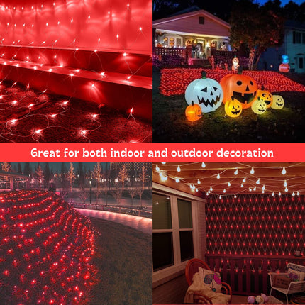 woohaha Outdoor Christmas Net Lights, 9.8FTx6.6FT 192 LED Fairy String Light with 8 Lighting Modes, Connectable Light for Halloween Christmas Garden Tree Bushes, Holiday Wedding Party Decor, Red