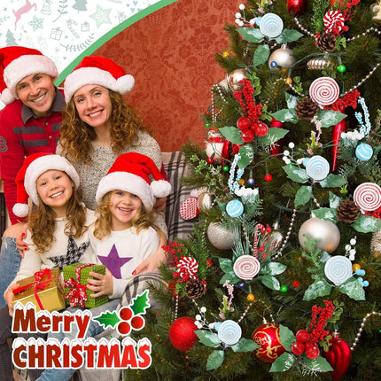 10 Pcs Pastel Color Christmas Tree Picks Christmas Berry Stems with Lollipop Peppermint Picks Christmas Red Green Candy Canes Berry Tree Picks for Holiday Xmas Tree