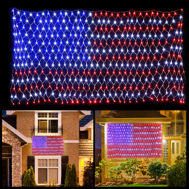 Joiedomi 420 LED American Flag Lights Outdoor, Waterproof Light Up US Flag Net Lights Christmas Decorations for Roof Camper, Yard, Garden, Independence Day, July 4th, National Day, Holiday, Party