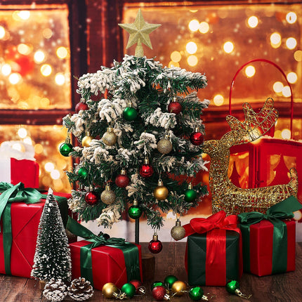 Mini Christmas Tree Topper with 30 Pcs Mini Christmas Ball Ornament Set 4 Inch Mini Tree Topper Small Star Tree Topper Mini Christmas Ornament Ball for Small Christmas Tree Table Centerpiece
