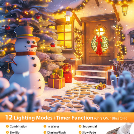 Brightown 25 Ft 500 LED Cluster Lights Christmas Outdoor, White Wire LED Decorative Christmas Tree Lights with Remote & 12 Modes, Waterproof Firecracker String Lights for Xmas Party Decor, Warm White