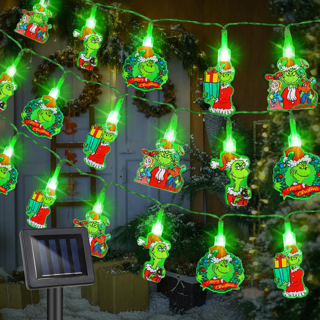 Solar Lights Outdoor Christmas Decorations 13.1 FT 20 LED Green Christmas String Lights, Solar Powered Christmas Lights Outdoor Christmas Decor Holiday Xmas Decorations for Outside Yard Home Decor