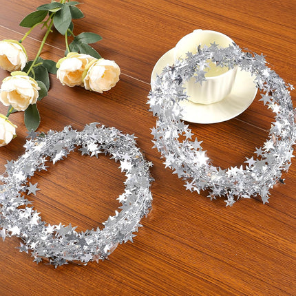 75 Feet Silver Star Tinsel Wire Garlands Christmas Sparkly Star Tinsel Garlands with Wire Decorations for Xmas Tree Home Wedding Birtahday Party Festive Ornament