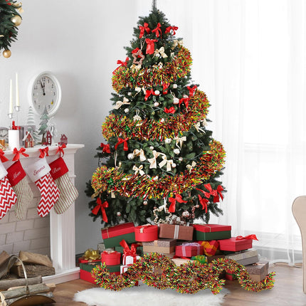 Sggvecsy 49.2Ft Christmas Green Red Gold Tinsel Garland Xmas Tree Decorations Christmas Metallic Twist Garland Ceiling Hanging Decorations for Year Party Birthday Holiday Indoor Outdoor Supplies