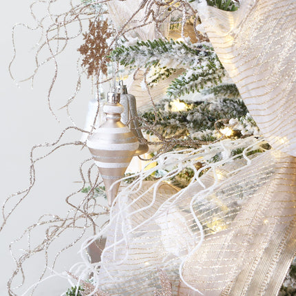 Sea Team 36-Pack Artificial Glitter Vine Twig Ornaments, Decorative Curly Beard Sticks, Glittery Stems, Picks, Branches for Christmas Tree, Small Vase, Holiday, Wedding, Party (12 Inches, Champagne)