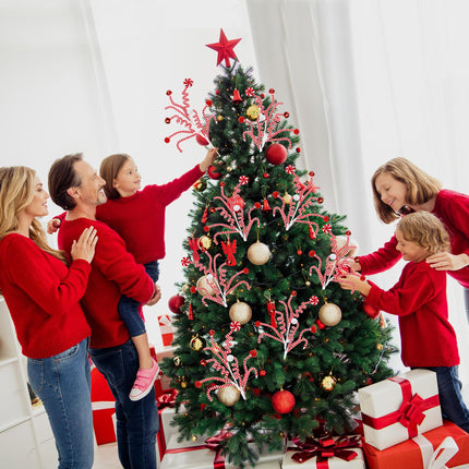 Sggvecsy 4 Pcs Christmas Tree Decoration Candy Cane Woolen Bells Candy Shape Christmas Tree Picks Christmas Bell Curly Picks Ornaments Xmas Tree Topper for Vase Filler Home Office Decor (Red)