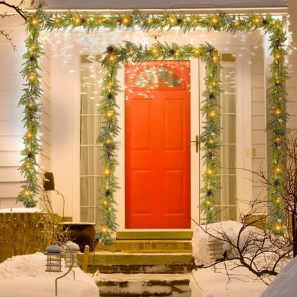 6FT Artificial Evergreen Garland, Faux Pine Garland Realistic, Prelit Christmas Garland with Star, Pine Cone, Battery Operated with Timer, for Table Staircase Mantle