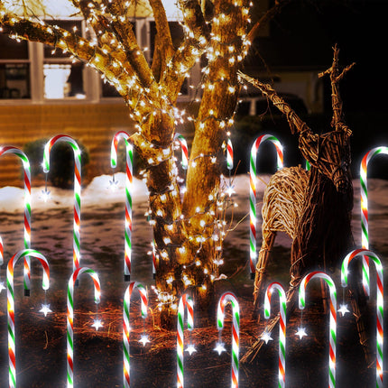 Christmas Candy Cane Lights, 10 Pack 20 Inch Pathway Markers Lights with Stakes, Christmas Red Green and White Driveway Lights with 8 Lighting Modes for Xmas Holiday Party Walkway Patio Garden Decor