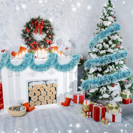 Christmas Tinsel Garland Metallic Shiny Garland Christmas Tree Tinsel Decor Xmas Hanging Tinsel Wreath for Christmas Home and Party Indoor Outdoor Holiday Embellishments (Light Blue, 39.4 Feet)