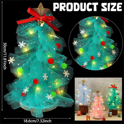 Hungdao 3 Set DIY Christmas Tree Craft Kit Christmas Tabletop Decorations 12 Inch Tulle Christmas Tree with Light Christmas Tree Centerpieces for Table for Christmas Birthday Holiday Women Decor