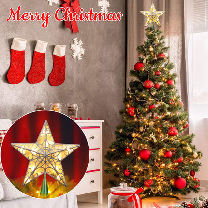 Brizled 9.5” Christmas Star Tree Topper, Glittered Silver Treetop Star, 3D Star Christmas Tree Topper with 10 Lights, UL Lighted Xmas Tree Topper for Christmas Tree Decorations