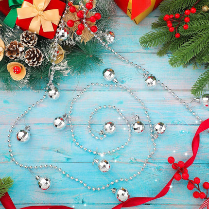 Disco Balls Garland Reflective Mirror Ball Ornaments Silver Mini Disco Ball Christmas Tree Garland 70s Disco Party Supplies for Christmas Xmas Music Party Decoration (12 Feet)