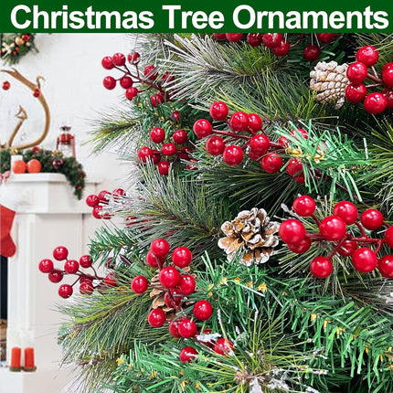 50 Pack Red Berry Stems Waterproof Christmas Picks Sprays Holly Berry Branches Christmas Tree Decorations Artificial Flower for Vase DIY Crafts Xmas Ornament Wedding Winter Holiday Home Decor
