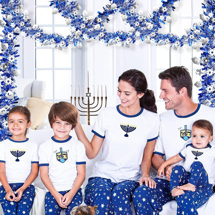 2 Pack Hanukkah Decorations, 36 Ft by 6 Inch Hanukkah Tinsel Garland with Dreidel Star of David Silver Ornaments Blue Metallic Streamers, Indoor Outdoor Chanukah Decorations Home Party Supplies