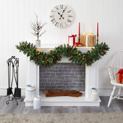 Nearly Natural 6ft. White Mountain Pine Artificial Garland with 35 White Warm LED Lights and Pinecones