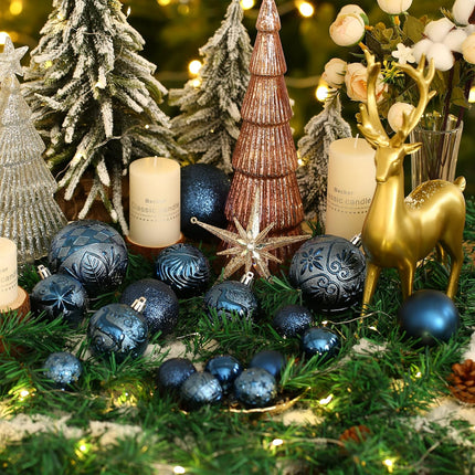 34ct Navy Blue Christmas Ball Ornaments Shatterproof Plastic Christmas Tree Decorations for Xmas Party Home Office Holiday Decor -Medium Size (2.36"/ 60mm)