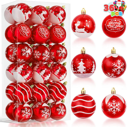 Joiedomi 36 Pcs Red Delicate Painting & Glittering Christmas Ball Ornaments Set, 2.3" Christmas Tree Hanging Decoration, Xmas Shatterproof Indoor Decoration for Tree Wreath Holidays Party Supplies