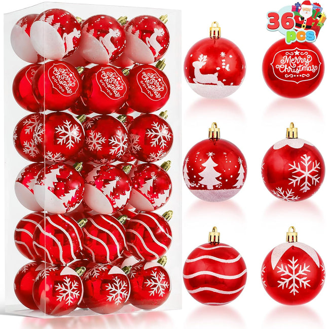 Joiedomi 36 Pcs Red Delicate Painting & Glittering Christmas Ball Ornaments Set, 2.3" Christmas Tree Hanging Decoration, Xmas Shatterproof Indoor Decoration for Tree Wreath Holidays Party Supplies