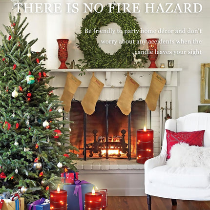 Red Flameless Candles with String Lights Battery Operated LED Pillar Candles 4‘’ 5‘’ 6‘’ Candle with Remote Control,Fake Candle Set of 3 for Christmas or Special Festivals Decorations