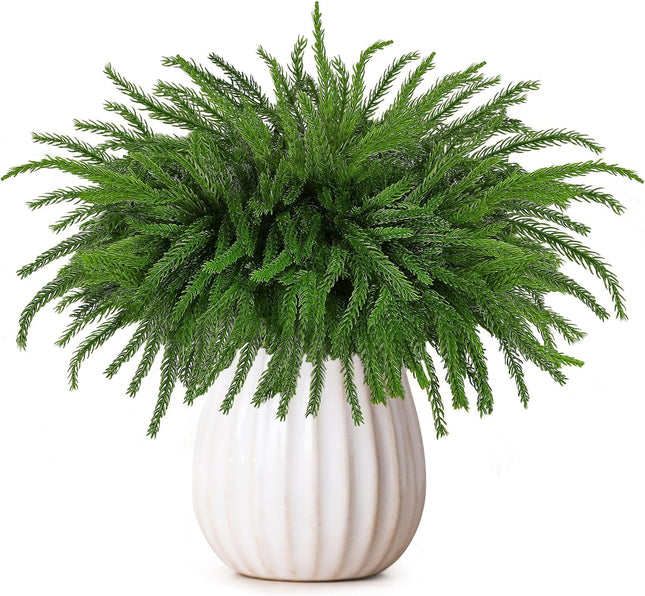 6 Pieces Christmas Norfolk Pine Branch 18 Inch Norfolk Pine Stems Artificial Norfolk Christmas Greenery Plants DIY Crafts Faux Pine Branches for Xmas Home Decor Garland Wreath Craft