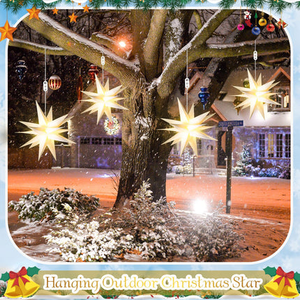 4 Pack Large LED Moravian Star Light Hanging Outdoor Christmas Warm White Porch Pendant Light Holiday Decoration for Christmas Trees Balconies Courtyards Advent Star (15.8''+19.7")