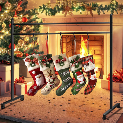 Christmas Stocking Holder Stand with 12 Hooks, standing Stocking Holders for Mantle, Classic Heavy Duty Stocking Garland Hangers for Mantel(Black)