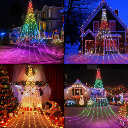 Flacchi Christmas Lights Outdoor with ‎Remote -16.7Ft 504 LED Waterfall Tree Decoration Lights RGB Star String Lights for Tree Yard Exterior Wall Housetop Window Holiday Decor