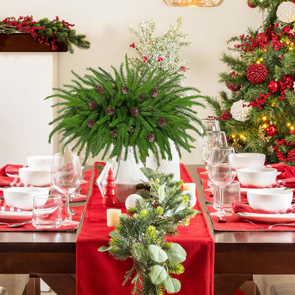 12 Pieces Christmas Norfolk Pine Branches with Pine Cones 18 Inch Norfolk Pine Stems Artificial Norfolk Pin Needle Branches DIY Crafts Faux Greenery for Xmas Home Decor Garland Wreath Craft