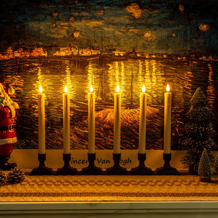 Homemory 6 Pcs Window Candles with Remote Timer Dimmer, Christmas Candles for Window Battery Operated, Ivory Flameless Taper Candles with Holders and Suctions, LED Candlesticks for Xmas Holiday Decor