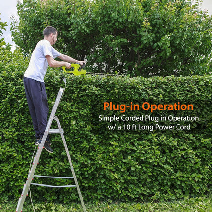 Corded Electric Handheld Hedge Trimmer - 4 Amp Electrical High Powered Hand Garden Trimmer Tool w/ 18 Inch Blade, 10 Ft Long Cord - Trims Bush, Shrub, Grass, Small Tree Branch - SereneLife PSLHTRIM52